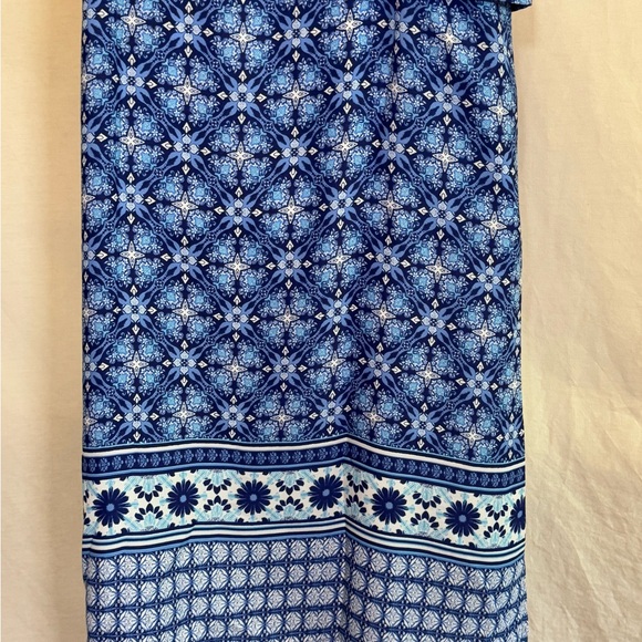 H-73 Skies Are Blue White & Blue Asymmetric Ruffled Lined MIDI Dress Size 8‎ - Picture 6 of 14